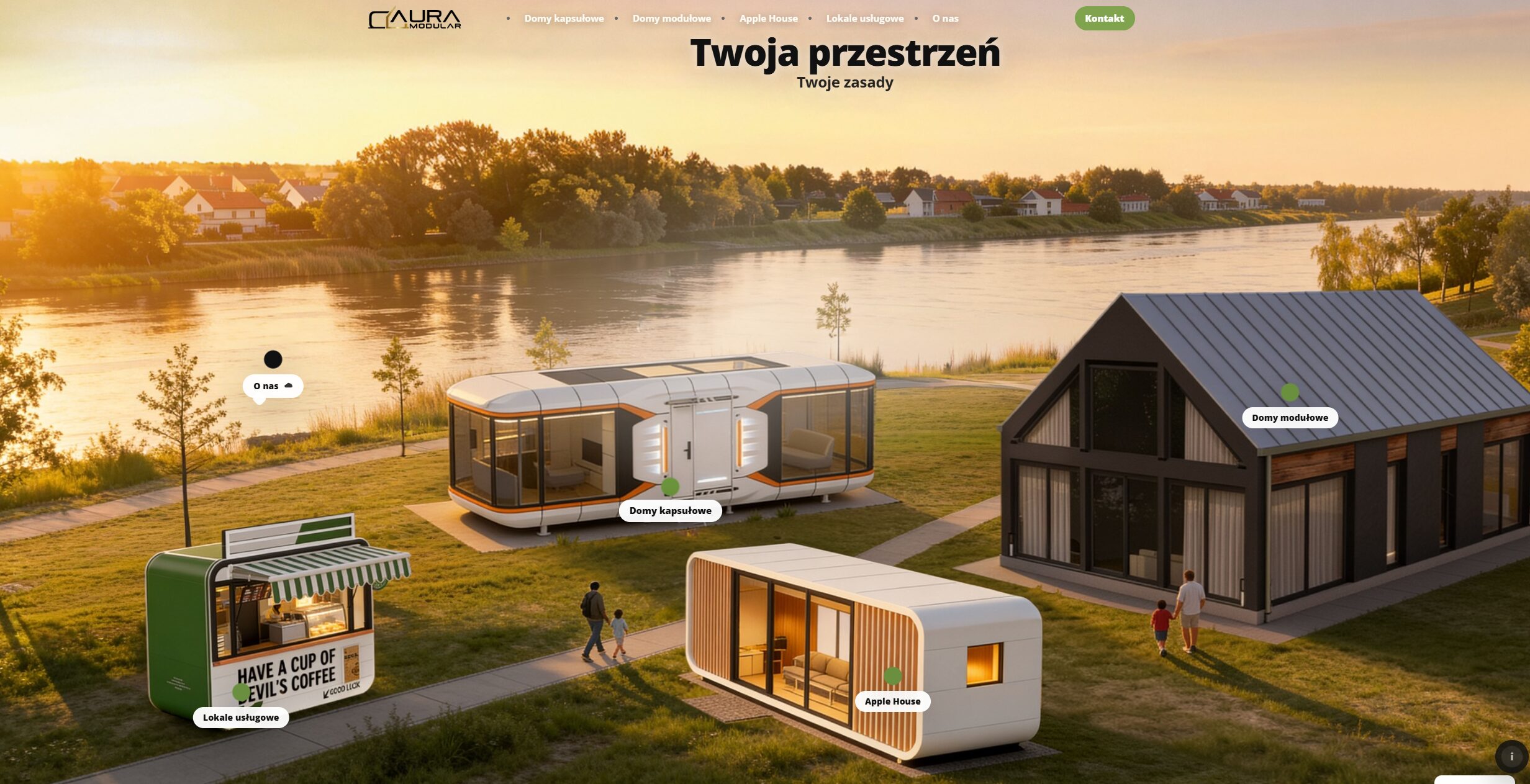 Strona sprzedażowa Aura Modular — domy kapsułowe i modułowe