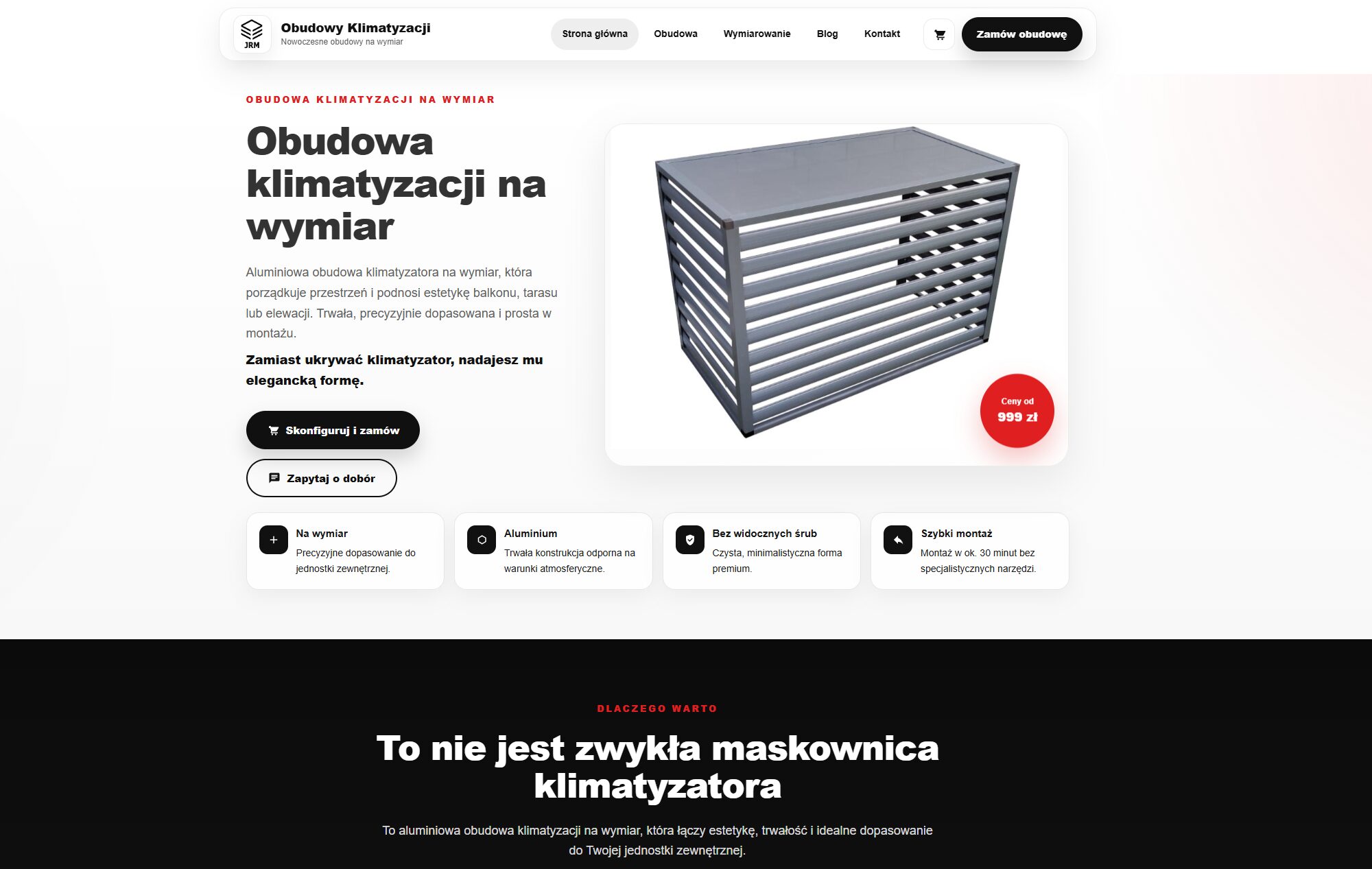 Strona obudowyklimatyzacji.pl, realizacja KWS-IT