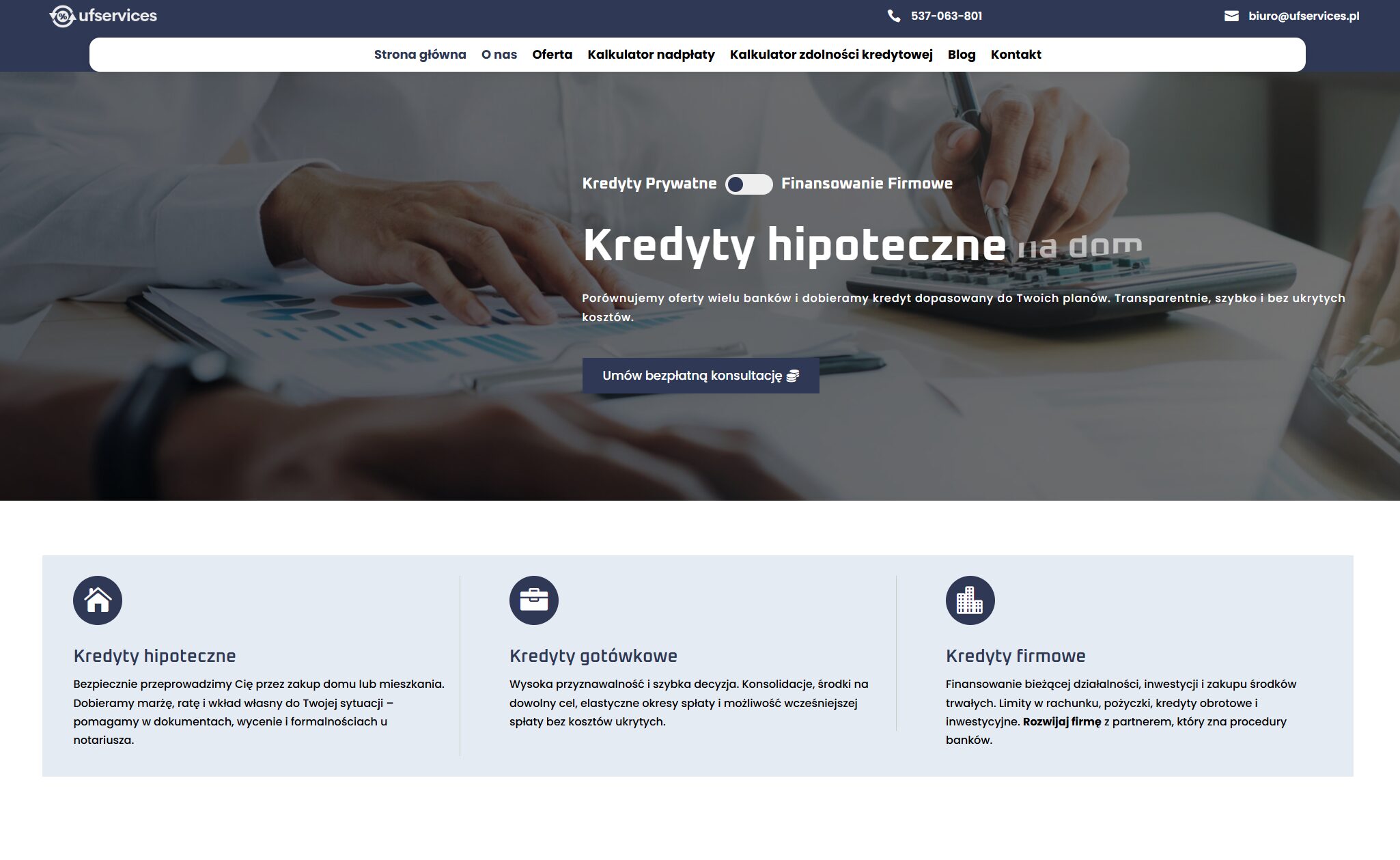 Strona ufservices.pl, realizacja KWS-IT